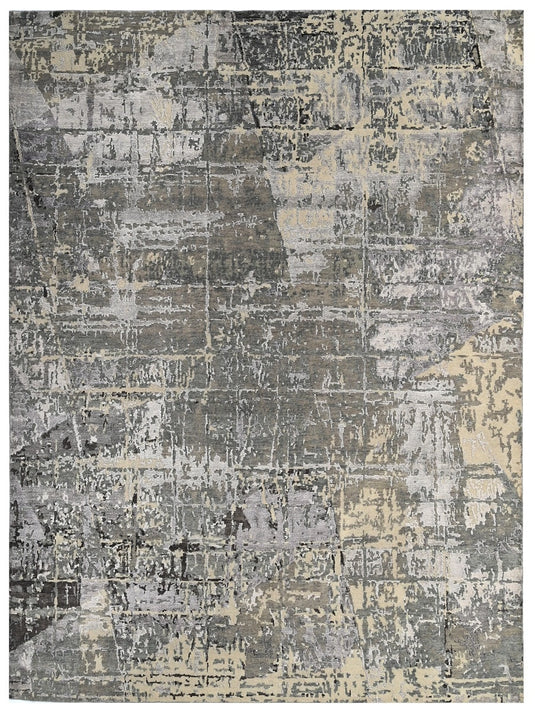 The Ambiente 1180_wh Silver Silver Modern Hand Knotted Wool &amp; Bamboo Silk Rugs