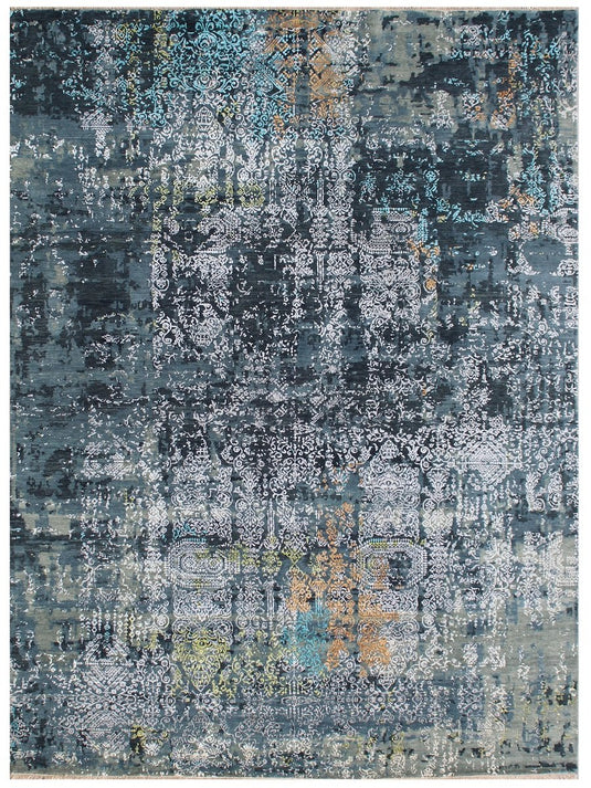 The Ambiente 1217_BS Turquoise Silver Hand Knotted Wool And Bamboo Silk Rugs And Carpet