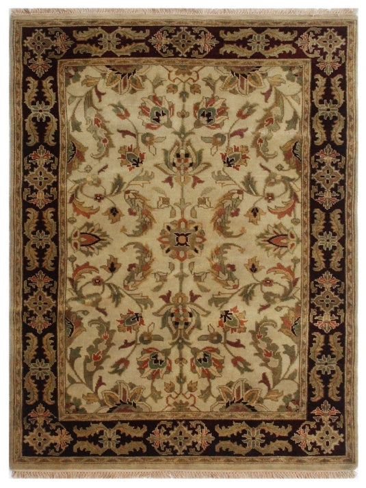 The Ambiente 309_gold Brown Traditional Elegance Floral Hand Knotted Wool Rugs