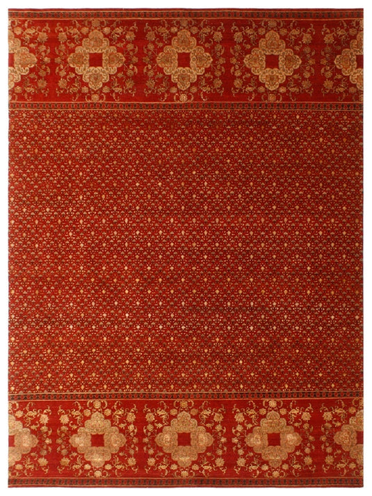 The Ambiente 6141_rust Kashish Floral Geometric Hand Knotted Wool &amp; Bamboo Silk Rugs