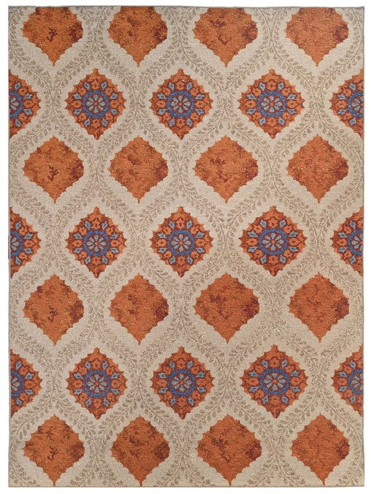 The Ambiente 653_tan Rust Sumac Geometric Floral Hand Knotted Wool Rugs