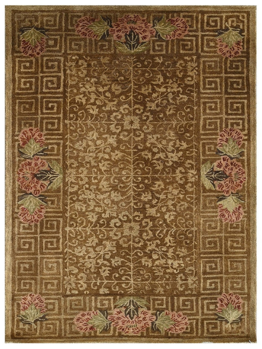 The Ambiente Abt_18 Lt.gold Multi Color Modernist Floral Hand Tufted Wool Rugs