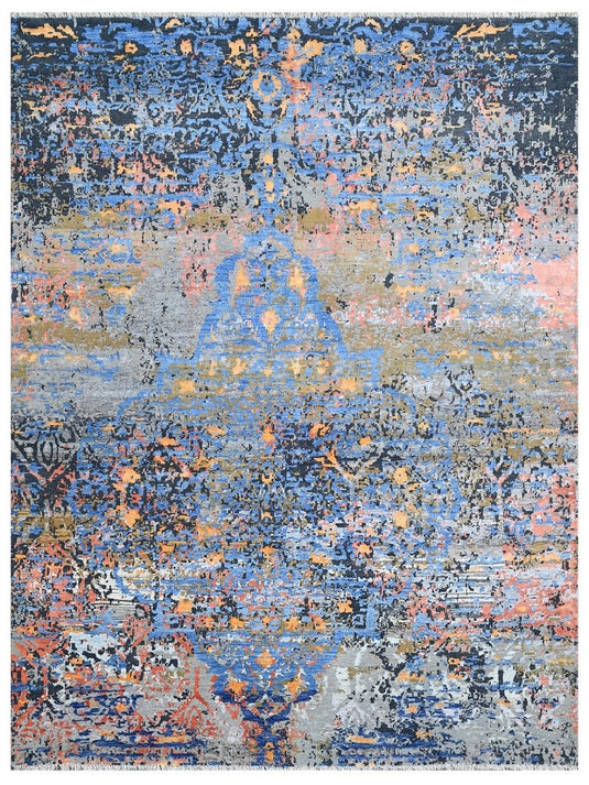 The Ambiente Assorted_slate Multi Color Baroque Erased Hand Knotted Wool &amp; Bamboo Silk Rugs