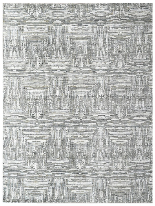 The Ambiente Atl_15 Blue Beige Wool &amp; Bamboo Silk Handwoven Rugs
