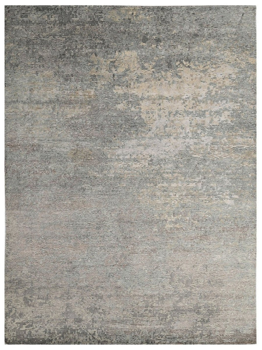 The Ambiente At_04 Grey Silver Canvas Modern Hand Knotted Wool &amp; Bamboo Silk Rugs