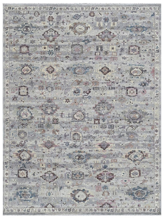 The Ambiente Bc_125 Ox Silver Baroque Traditional Floral Hand Knotted Wool Rugs