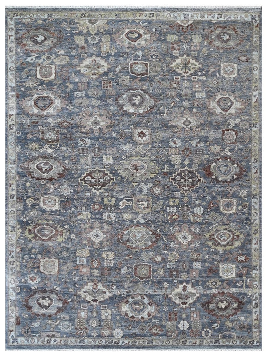 The Ambiente Bc_125 Ox Steel Blue Baroque Floral Hand Knotted Wool Rugs