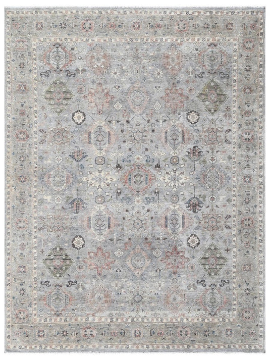 The Ambiente Bc_183 Ox Grey Beige Baroque Traditional Floral Hand Knotted Wool Rugs