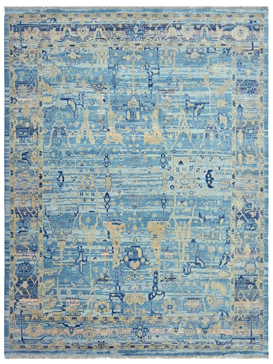 The Ambiente Bc_229 Aqua Baroque Traditional Floral Hand Knotted Wool Rugs