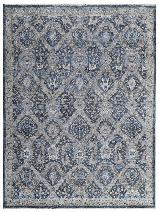 The Ambiente Bc_88 Ox Black Charcoal Baroque Floral Geometric Hand Knotted Wool Rugs