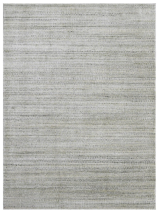 The Ambiente Bh_1 Beige Green Strings Minimal Handloom Wool &amp; Bamboo Silk Rugs