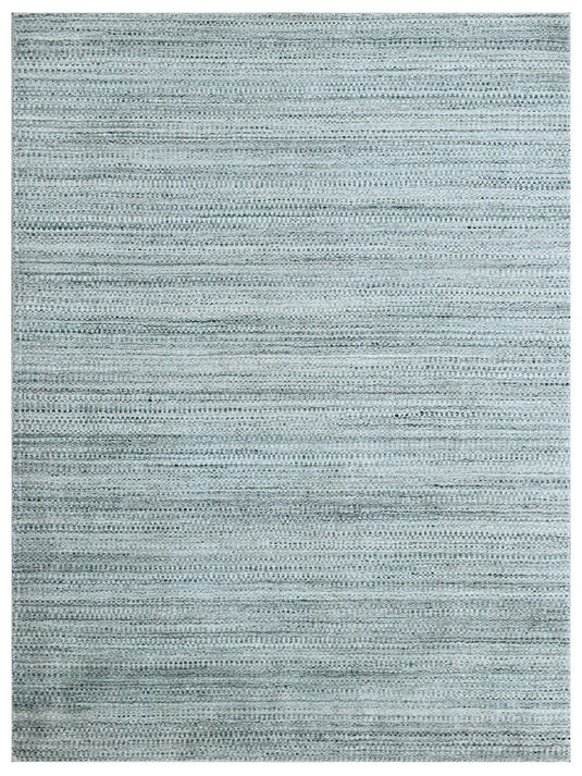 The Ambiente Bh_1 Silver Turquoise Strings Minimal SOLID Handloom Wool &amp; Bamboo Silk Rugs