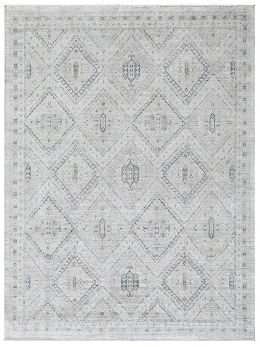 The Ambiente Cxhs_37 Ox Silver Baroque Tribal Floral Hand Knotted Wool &amp; Silk Rugs