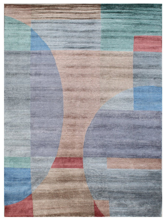 The Ambiente Delmonico D.blue Elegance Geometric Hand Knotted Bamboo Silk Rugs