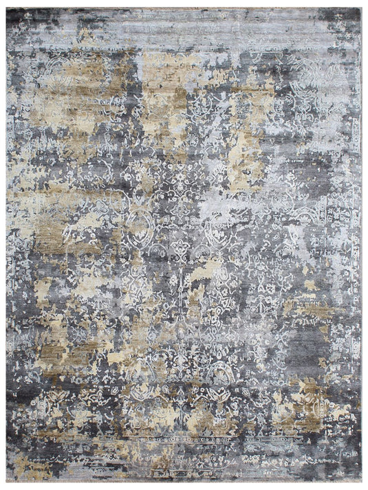 The Ambiente Dn_39 Lt.silver Gold Bamboo Silk Hand Knotted Rugs