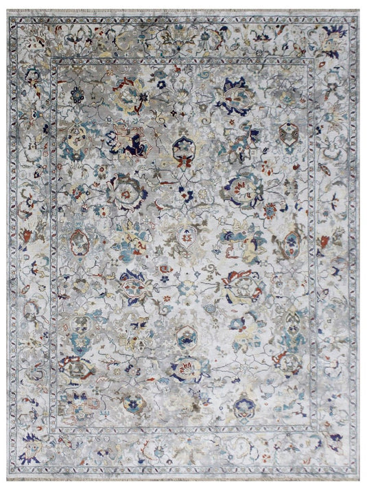 The Ambiente Dn_60 Grey Multi Dynasty Erased Floral Hand Knotted Bamboo Silk Rugs