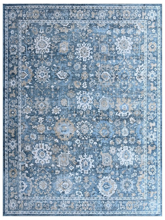 The Ambiente So_72 Blue Evelyn Floral Handloom Wool &amp; Bamboo Silk Rugs