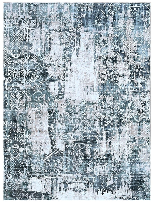 The Ambiente Fl_76 Beige Blue Bamboo Silk Hand Knotted Rugs