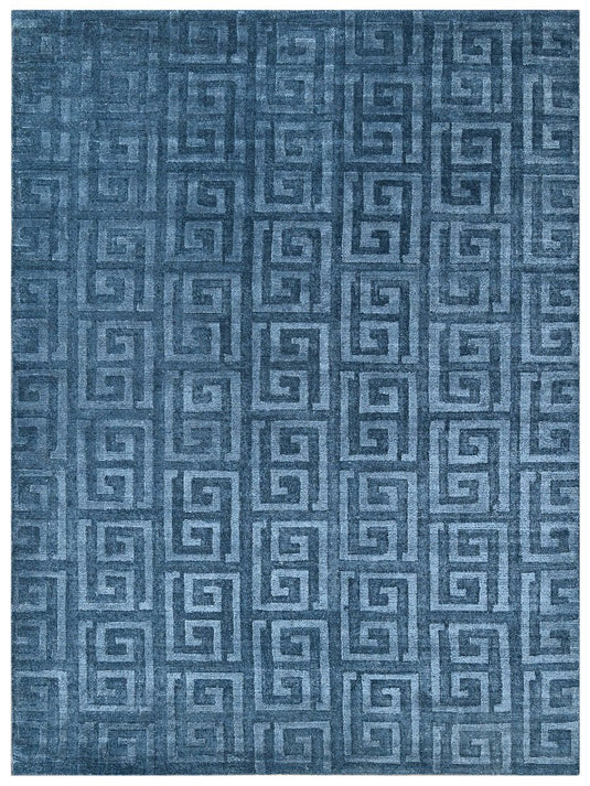 The Ambiente Hcv_0122 Navy Strings Geometric SOLID Handloom Wool &amp; Bamboo Silk Rugs