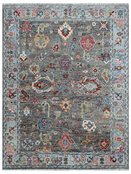 The Ambiente HP_158 Grey Silver Classic Floral Hand Knotted Rugs