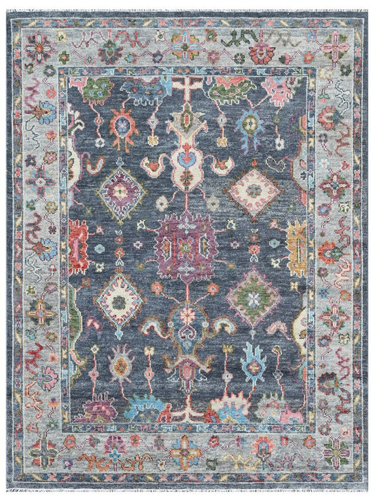 The Ambiente HP_195 D.grey Silver Classic Floral Hand Knotted Rugs