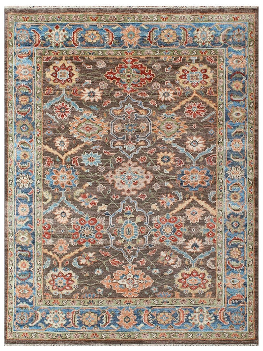 The Ambiente HP_238 Brown Blue Classic Floral Hand Knotted Rugs