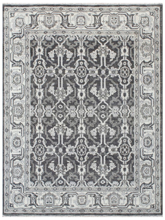 The Ambiente HP_270 Grey Beige Classic Floral Hand Knotted Rugs