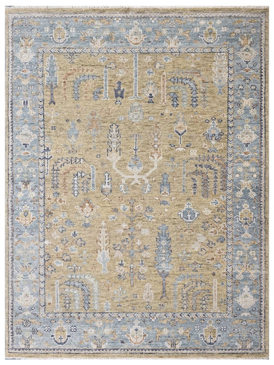 The Ambiente HP_40 Gold Lt.blue Floral Hand Knotted Rugs