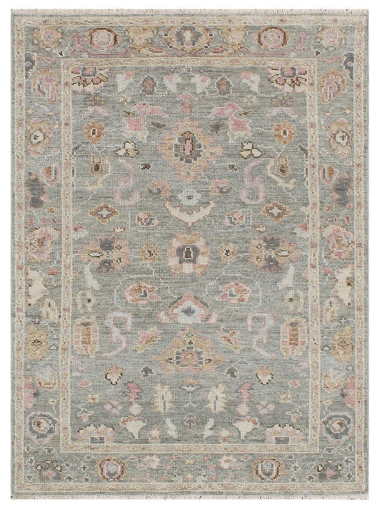 The Ambiente HP_42 Sage Green Classic Floral Hand Knotted Rugs