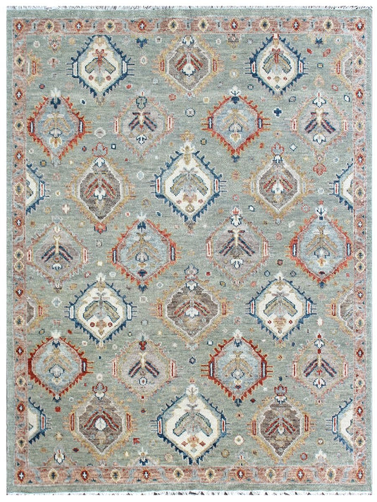 The Ambiente HP_5 Green Classic Floral Hand Knotted Rugs