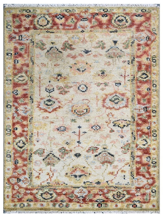 The Ambiente Hps_100 Beige Rust Traditional Classic Floral Hand Knotted Wool Rugs