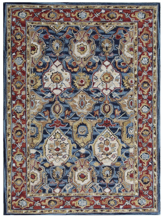 The Ambiente Hpt_13 Blue Rust Ornate Floral Hand Tufted Wool Rugs