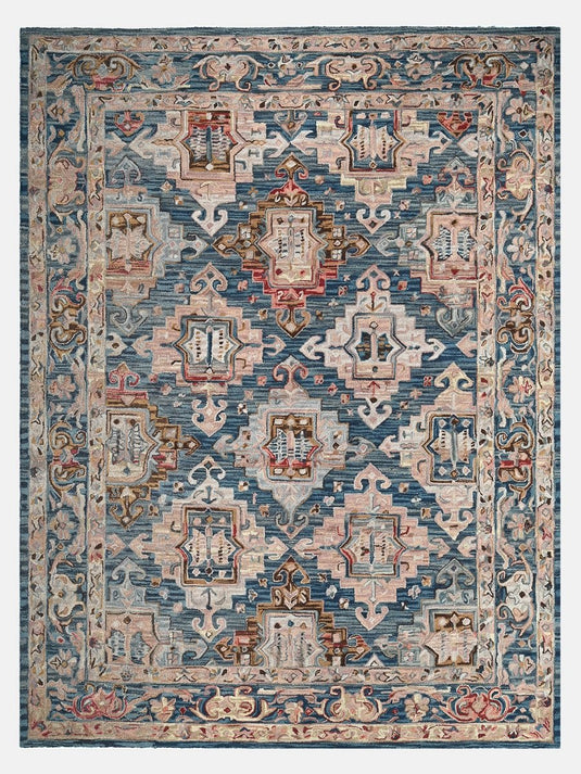 The Ambiente Hpt_21 Burlywood Blue Ornate Traditional Floral Hand Tufted Wool Rugs