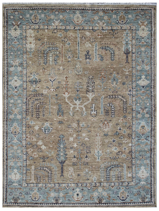 The Ambiente HP_40 Gold Lt.blue Classic Floral Hand Knotted Wool Rugs
