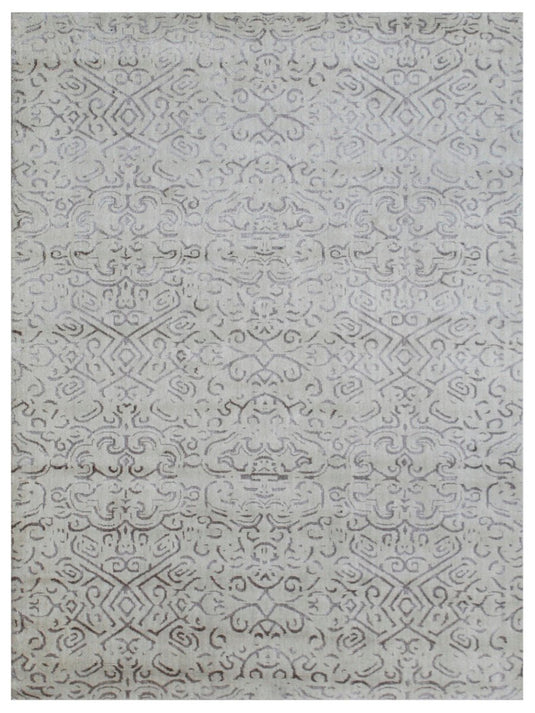 The Ambiente Jq_21 White Vivien Minimal Erased Handloom Wool &amp; Bamboo Silk Rugs
