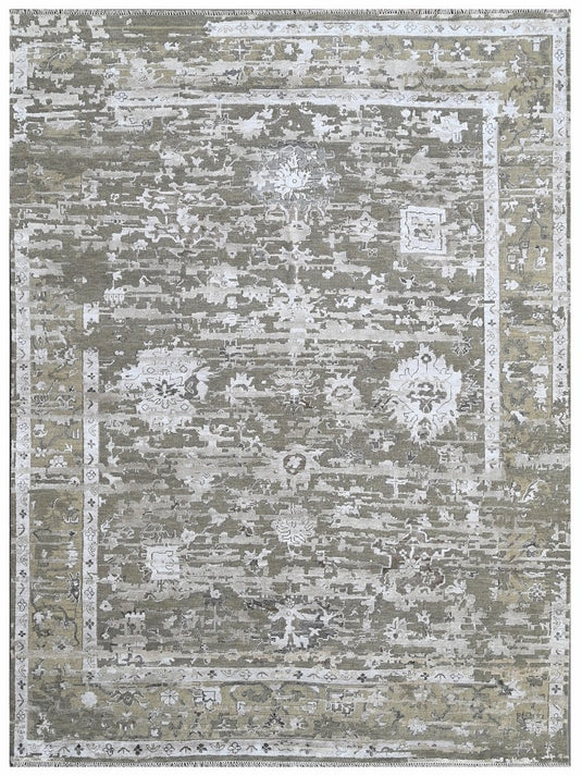 The Ambiente Krz_66 Grey Beige Bamboo Silk Hand Knotted Rugs