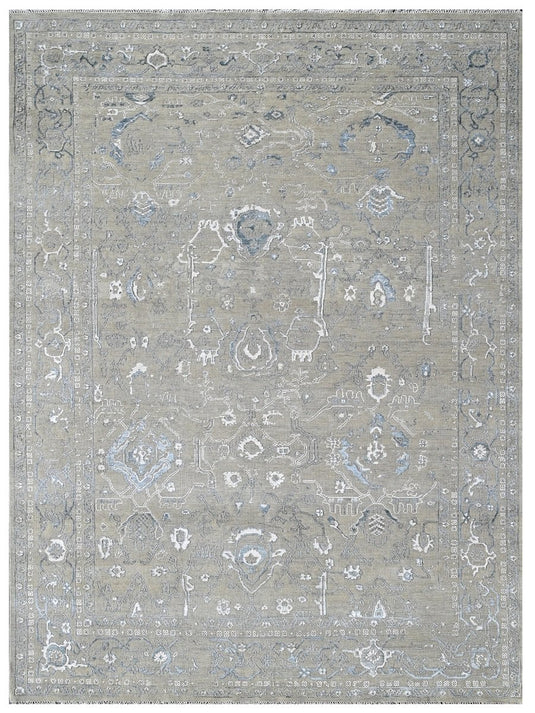 The Ambiente Krz_68 Ivory Blue Bamboo Silk Hand Knotted Rugs