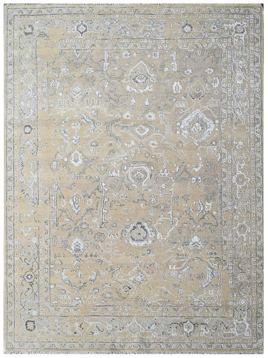 The Ambiente Krz_68 White Blue Floral Hand Knotted Rugs