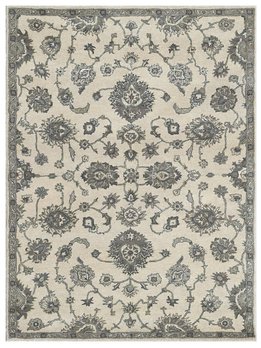 The Ambiente LOI_02 Ivory Grey Empire Floral Hand Tufted Wool Rugs