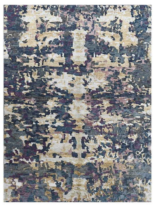 The Ambiente MD_858 Beige Lilac Gold Modern Hand Knotted Wool &amp; Bamboo Silk Rugs