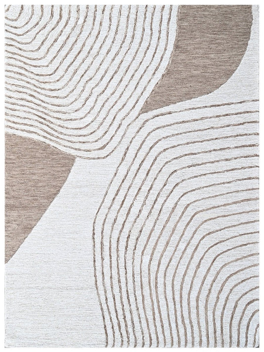 The Ambiente Mh_15 White Beige Bamboo Silk Hand Knotted Rugs