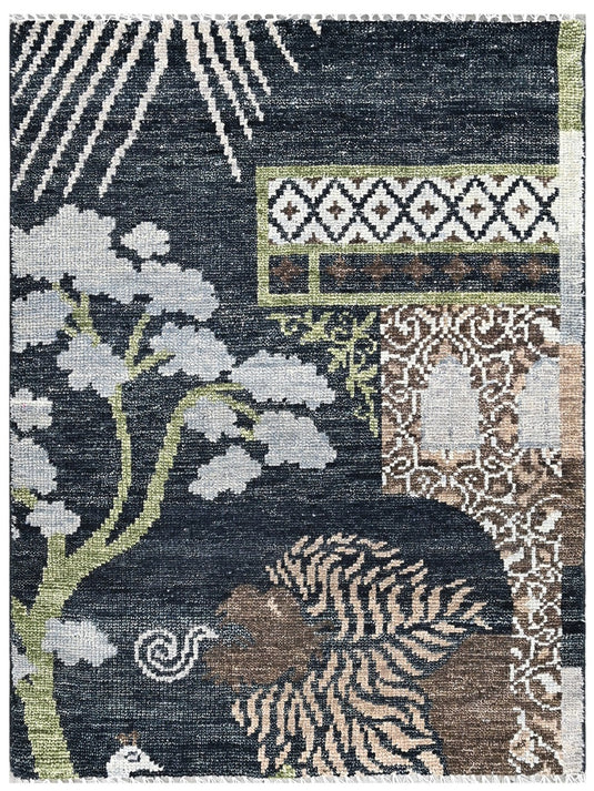 The Ambiente Nmcb_11 Charcoal Floral Wool Hand Knotted Wool Rugs
