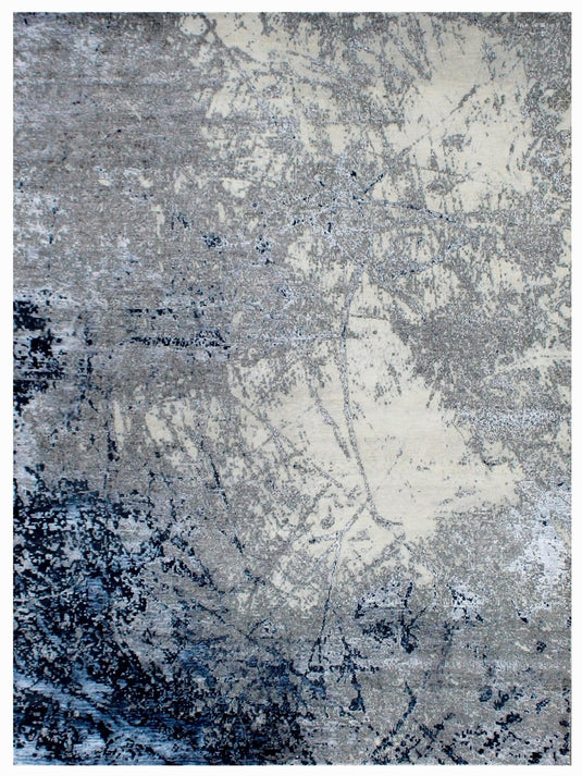 The Ambiente Rd_44 Beige Blue Bamboo Silk Hand Knotted Rugs