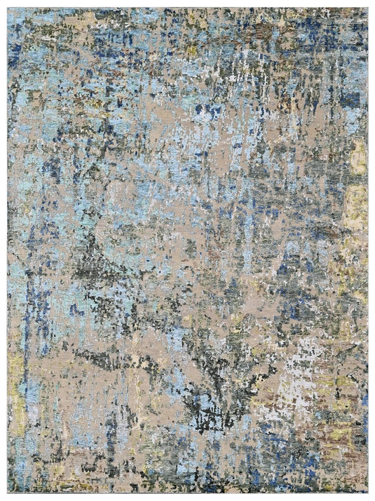 The Ambiente Rd_68 Beige Green Canvas Modern Hand Knotted Wool &amp; Bamboo Silk Rugs