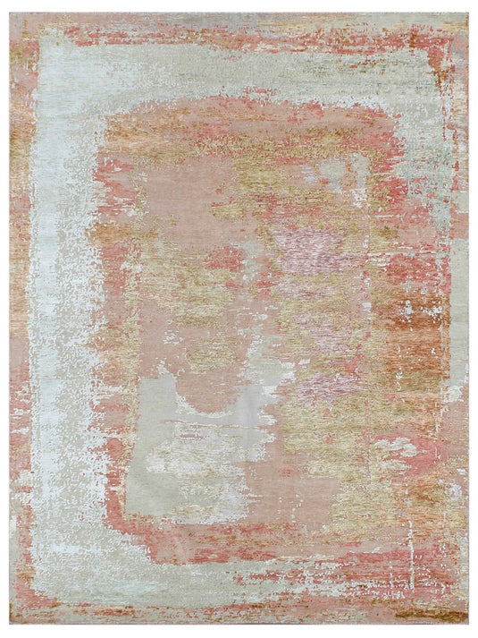 The Ambiente Rdw_34 BS Orange Peach Canvas Modern Hand Knotted Wool &amp; Bamboo Silk Rugs