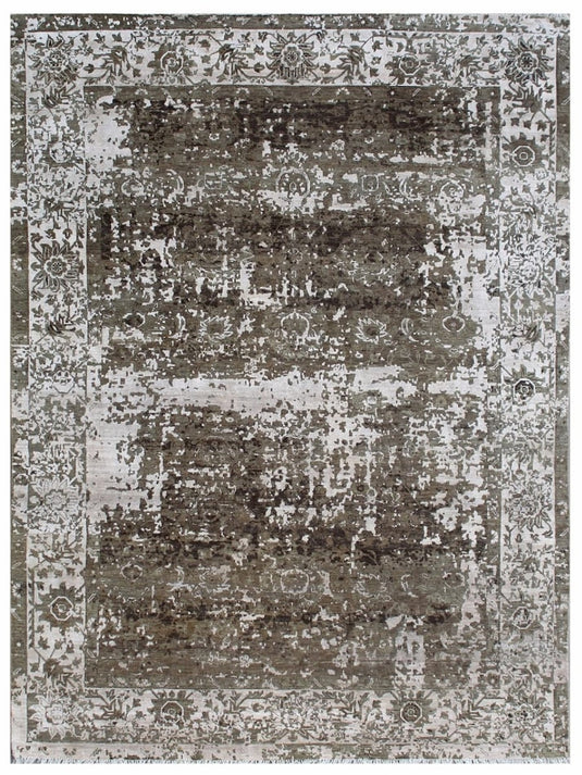 The Ambiente Rje_08 Brown Dynasty Floral Erased Hand Knotted Wool &amp; Bamboo Silk Rugs