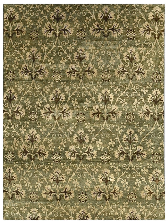 The Ambiente Rmbc_1 Green Canvas Floral Hand Knotted Wool &amp; Bamboo Silk Rugs