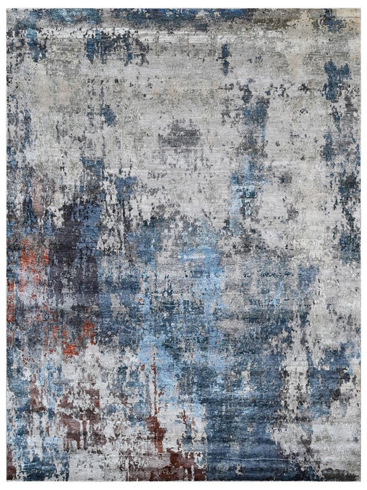 The Ambiente Rn_54 Silver Blue Bamboo Silk Hand Knotted Rugs