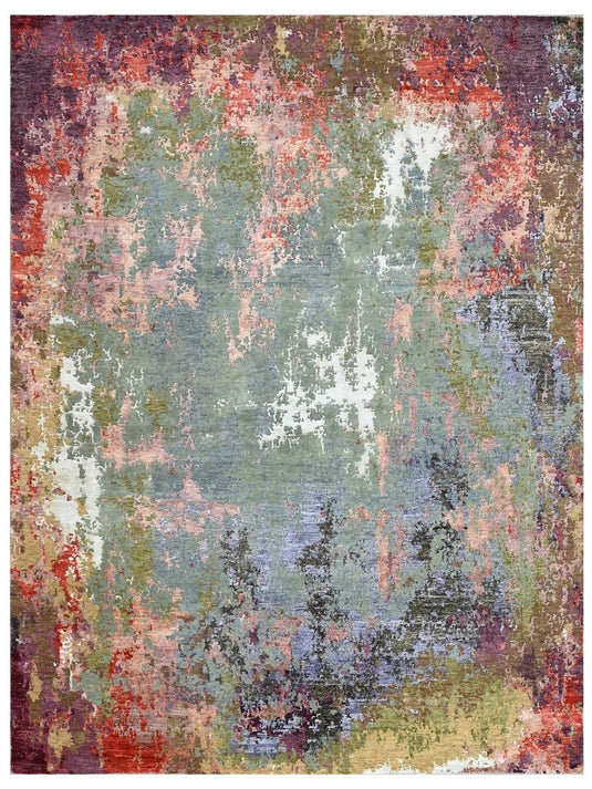 The Ambiente Rn_58 Wh Multi Color Modern Hand Knotted Wool &amp; Bamboo Silk Rugs