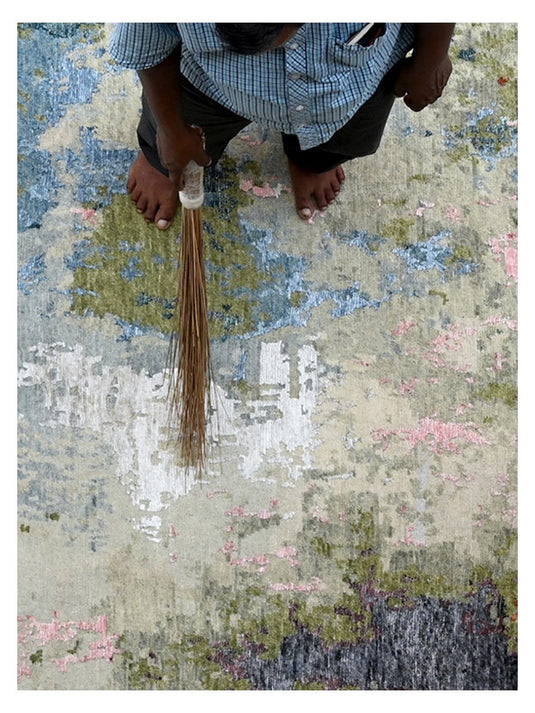 The Ambiente Rn_65 Wh Multi Color Modern Hand Knotted Wool &amp; Bamboo Silk Rugs